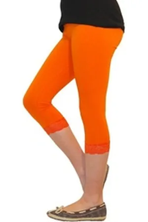 Yeset Caprihose Mädchen Kinder Leggings Leggins Hose Capri 3/4 kurz Spitze Baumwolle O 128