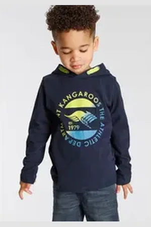 KangaROOS Langarmshirt Shirt für kleine Jungen Kapuzenshirt mit Print blau 104/110