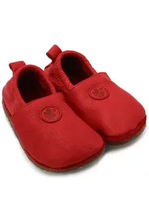 POLOLO Unisex Kinderschuhe, Haus- und Barfußschuh Naturleder rot 24 EU