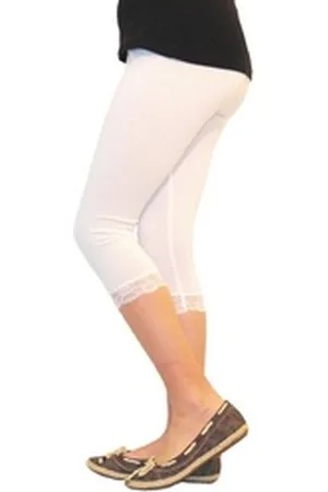 Yeset Caprihose Mädchen Kinder Leggings Leggins Hose Capri 3/4 kurz Spitze Baumwolle W weiß 140