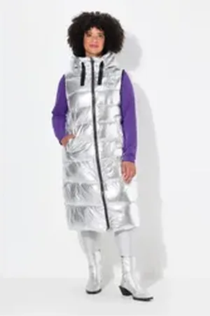 Angel of Style Angel of Style Steppweste Long-Steppweste Lack-Optik Kapuze grau|silberfarben 54/56