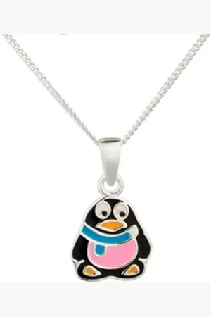 schmuck23 Kettenanhänger Anhänger mit Kette Pinguin 925 Silber Kinder Mädchen (Halskette mit Anhänger), Silberanhänger Kettenanhänger Kinderschmuck Halskette schwarz