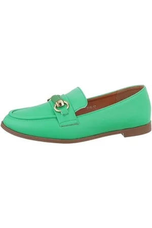 Ital-Design Damen Mokassins Freizeit Slipper (86188267) Blockabsatz Mokassins in Grün grün 38 EU