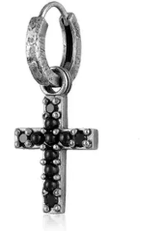 Haze & Glory Paar Creolen Single Creole Kreuz Zirkonia Schwarz 925 Silber, Kreuz schwarz|silberfarben