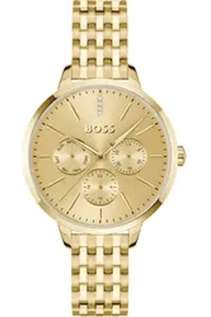 HUGO BOSS Multifunktionsuhr SYMPHONY 1502782, Quarzuhr, Armbanduhr, Damenuhr, Edelstahlarmband, analog goldfarben