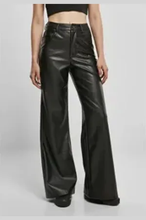 Urban classics Funktionshose Ladies Faux Leather Wide Leg Pants Kunstlederhose Damen 29
