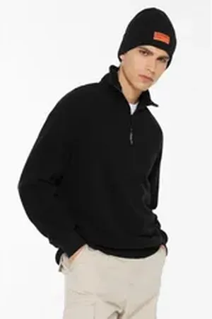Harlem Soul Fleecepullover mit Rippbündchen schwarz L