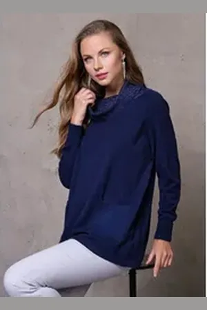 Passioni Rollkragenpullover Pullover mit schimmerndem Rollkragen blau S