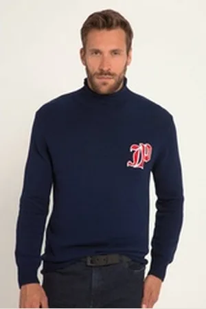JP 1880 Rundhalspullover Rollkragenpullover kerniger Strick blau|schwarz 4XL