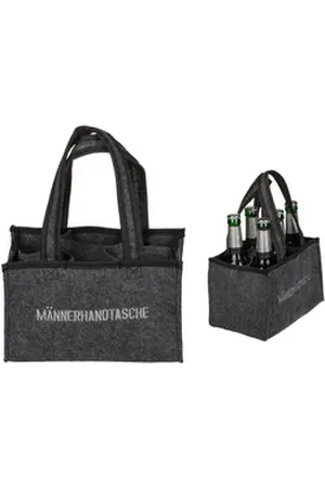 OUT OF THE BLUE Flaschenträger Flaschentasche aus Filz mit 6 Fächern - Motiv: Männerhandtasche grau