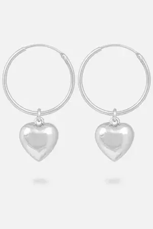 Jukserei Paar Creolen Silber Damen - Amore Charm Ohrringe - Kreolen mit Herz Anhänger, Momento Serie - Silber 925 silberfarben