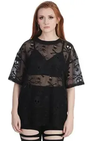 Banned Retro T-Shirt Skull Queen Long Top schwarz XS