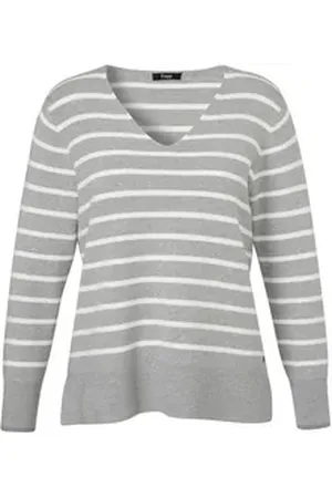 Frapp Strickpullover im geringelten Design grau 52