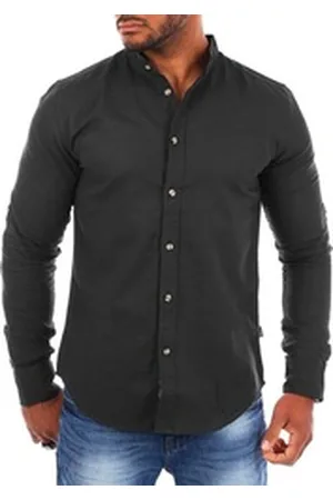 Carisma Langarmhemd Herren Leinen Baumwoll Mix Hemd 8389 Regular Langarm Stehkragen Uni schwarz L