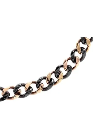 Karisma Edelstahlarmband Damen Rosé Gold Edelstahl 316 L Panzer Kette - Schwarze Keramik Glieder Breite 12mm - N1060-3