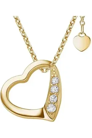 Amoonic Herzkette Halskette Damen Silber 925 Frauen Kette mit Zirkonia Herzanhänger (individuell anpassbare Halskettenlänge), Echte Herz Silberkette Geschenk Freundin + Gravur Ich liebe dich goldfarben