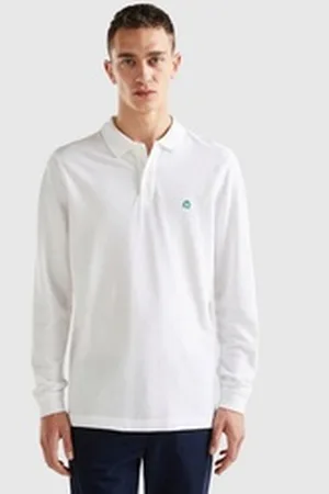 Benetton United Colors of Langarm-Poloshirt mit seitlichen, kleinen Schlitzen weiß S