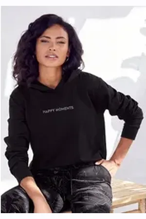 Lascana Hoodie mit dezentem Frontdruck, Loungeanzug schwarz 32/34