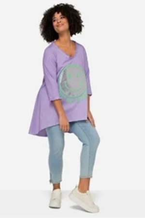 Angel of Style Angel of Style Longshirt Longshirt Smiley Rundhals Langarm gerundeter Saum lila 54