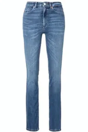 HUGO BOSS ORANGE Slim-fit-Jeans Rosa High Rise Bootcut Premium Damenmode mit Leder-Badge blau 30