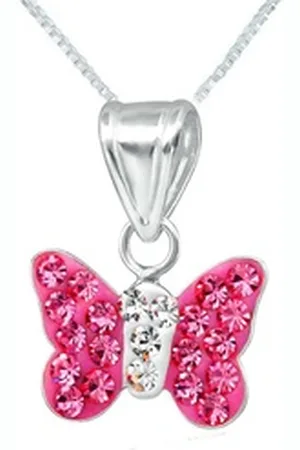 schmuck23 Kettenanhänger Anhänger Kette Schmetterling 925 Silber Kinder Mädchen (Halskette mit Anhänger), Silberanhänger Kettenanhänger Kinderschmuck Halskette rosa