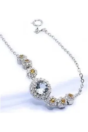 Goldene Hufeisen Silberarmband Aquamarin Gelber Saphir Armband 925 Sterling-Silber Edelsteine, Damen Armschmuck mit Edelsteine silberfarben