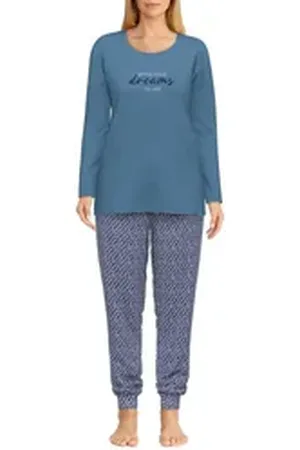 Götzburg Pyjama Damen Pyjama blau Motivprint blau 42