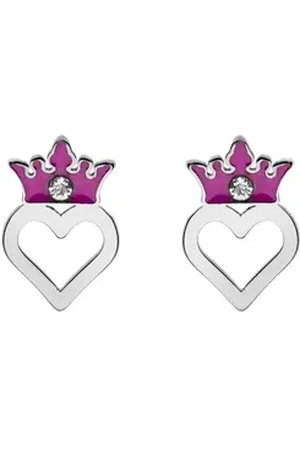 Disney Paar Ohrstecker © Ohrringe Princess Herzform Krone aus Edelstahl silber pink, Krone mit Juwel aus Stahl, Herzform silberfarben