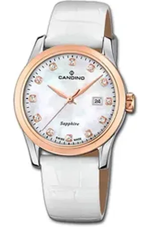 Candino Quarzuhr Damenuhr Classic, (Analoguhr), Damenuhr Lederarmband weiß, rundes Gehäuse, mittel (ca. 33mm) weiß