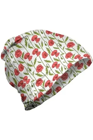 Abakuhaus Beanie Wandern im Freien Blumen Vertikale Mohnblumen-Blumen-Streifen grün|rosa