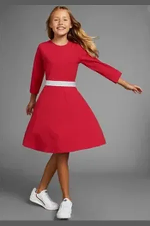 Kidsworld Skaterkleid mit Glitzerband festlich, kniefrei, 3/4-Ärmel, aus Baumwollmischung rot 176/182