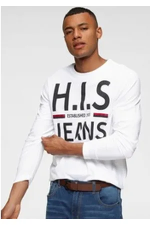 H.I.S H.I.S Langarmshirt Langarm, schmaler Basic-Schnitt, bedrucktes Design weiß L (52/54)