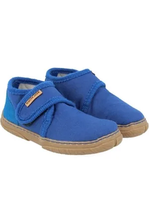 Haflinger Fidelius Luca Kinderhausschuhe auf Baumwolle mit Gummisohle unisex Hausschuh blau 32 EU