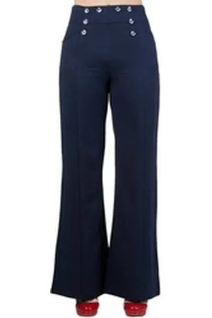 Banned Retro Schlaghose Retro Stay Awhile Navy Blau Vintage Trousers 40er Jahre Stil blau XXL