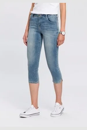ARIZONA Caprijeans Ultra-Stretch extra-enger Schnitt, modischer Beinabschluss mit Schlitz blau 48