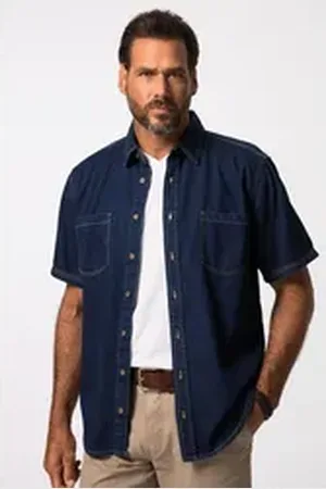 JP 1880 Kurzarmhemd Denimhemd Denim Halbarm Modern Fit Passform blau 4XL