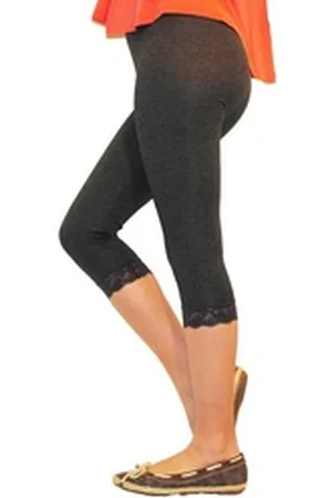 Yeset Caprihose Mädchen Kinder Leggings Leggins Hose Capri 3/4 kurz Spitze Baumwolle D grau 140