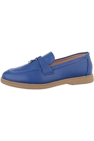 Ital-Design Damen Mokassins Freizeit Slipper Blockabsatz Mokassins in Blau blau 39 EU