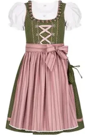 Nübler Dirndl Mädchen Dirndl im traditionellen Stil Kinder Trachten (Dirndl Set NABILA, 3-tlg., Dirndl Kleid mit Bluse und Schürze) Kinder Tracht im bayerischen Stil - Trachtenmode Kinder grün 92
