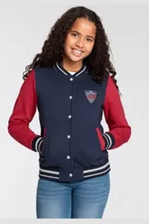 DELMAO Sweatjacke für Mädchen, im College-Style blau|rot 128/134