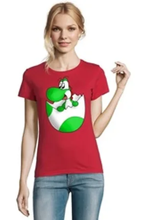 Blondie & Brownie T-Shirt Damen Baby Yoshi Ei Mario Super Retro Konsole Gaming rot XL
