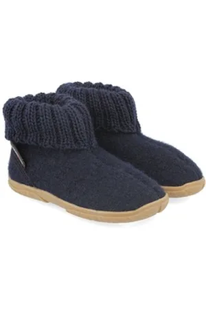 Haflinger Fidelius Toni Kinderhausschuhe mit Kragen und Gummisohle unisex Hausschuh blau 28 EU