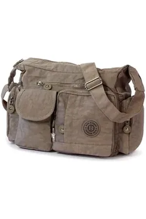 Bag Street Schultertasche Damenhandtasche Schultertasche (Schultertasche), Schultertasche Nylon, stone (grau, braun) ca. 32cm x ca. 20cm braun|grau