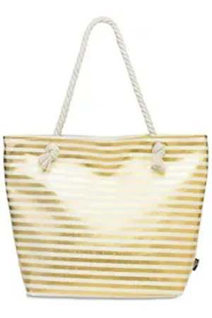 CASPAR Strandtasche TS1058 XXL Damen / Familien Strandtasche / City Shopper mit metallischen Streifen goldfarben