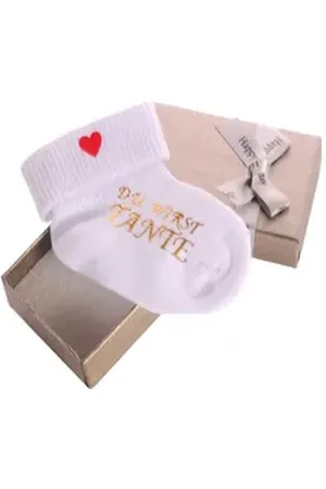 La Bortini Neugeborenen-Geschenkset Geschenkbox und Socke mit Ankündigung 1 Socke Babysocke Erstlingssöckchen in Weiß mit Tante Schriftung weiß