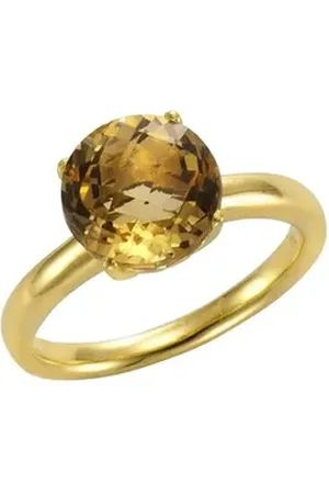 Jamelli Fingerring Silber 925 vergoldet mit echtem Citrin 10mm gelb 056 (17,8)