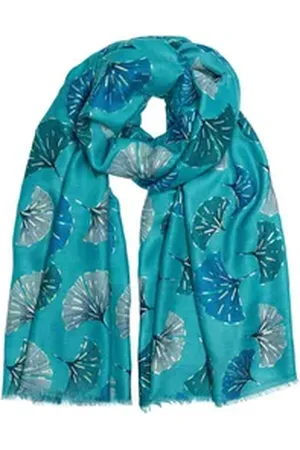 CASPAR Modeschal SC516 Damen Schal mit Ginko Blatt Print und goldenen Akzenten blau