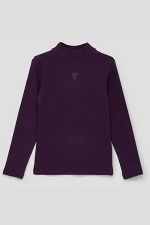 QS by s.Oliver Langarmshirt Longsleeve aus Rippware Stickerei lila 92/98