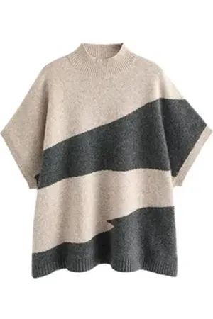Next Poncho Abstrakter Strickponcho (1-St) beige L
