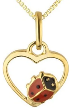 schmuck23 Kettenanhänger Anhänger Kette Marienkäfer Herz 925 Silber Kinder Mädchen (Halskette mit Anhänger), Silberanhänger Kettenanhänger Kinderschmuck Halskette goldfarben 38